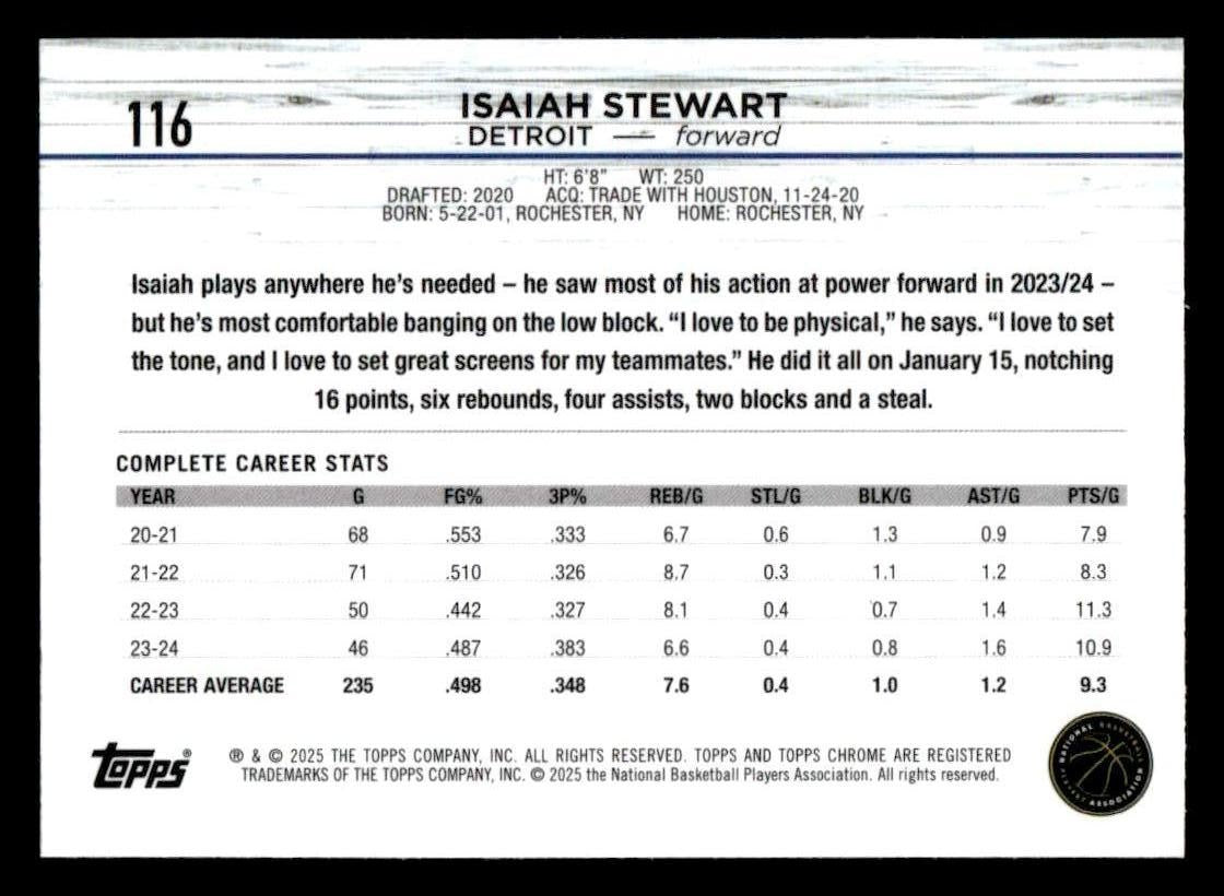 2024-25 Topps Chrome #116 Isaiah Stewart