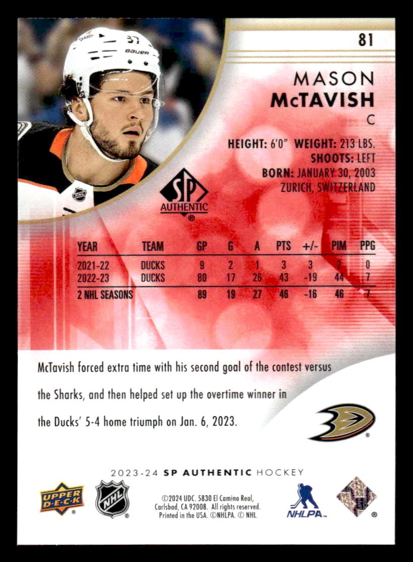 2023-24 SP Authentic #81 Mason McTavish Limited Red