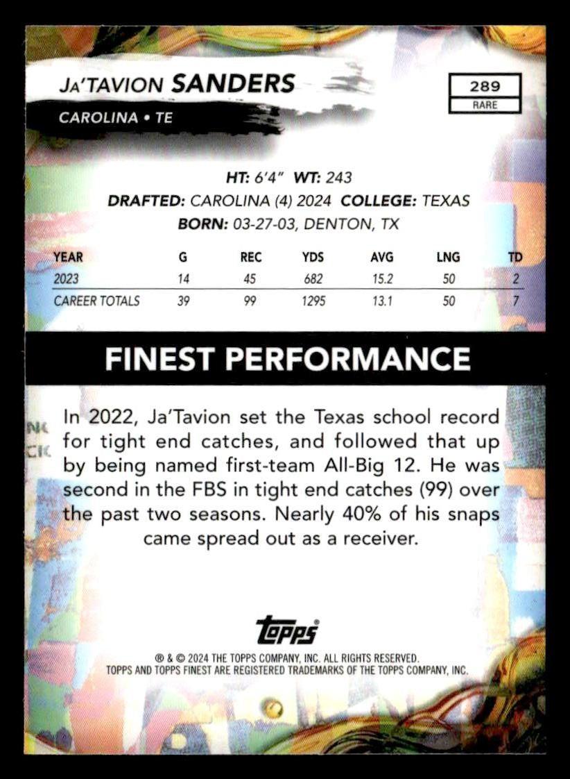 2024 Finest #289 Ja'Tavion Sanders Blue Refractor #/99