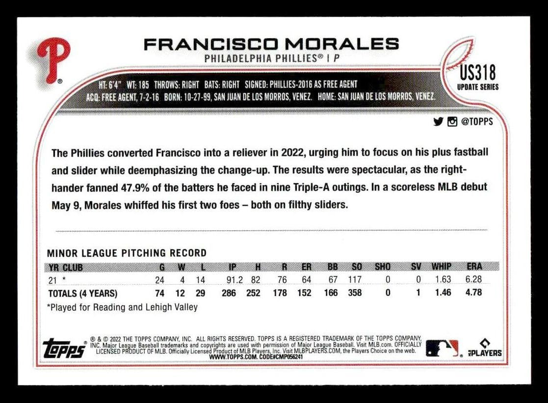 2022 Topps Update #US318 Francisco Morales