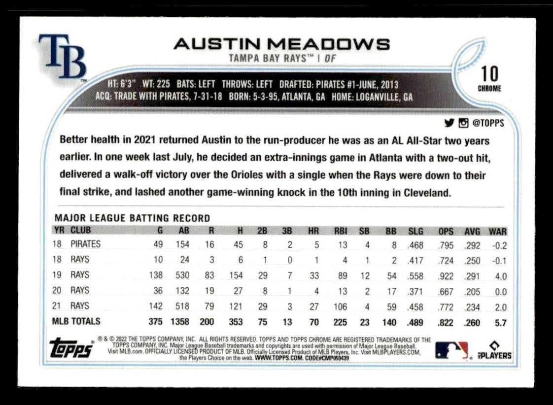 2022 Topps Chrome #10 Austin Meadows Prism Refractor