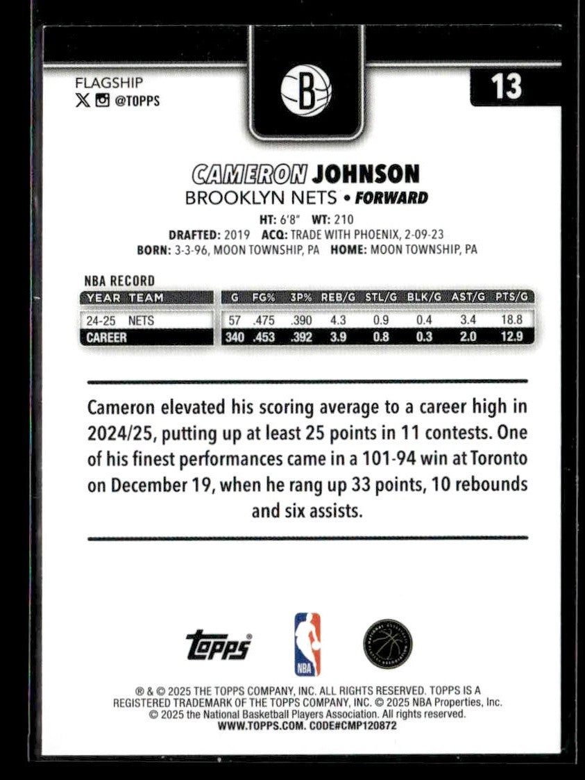 2025-26 Topps #13 Cameron Johnson Gold #/2025