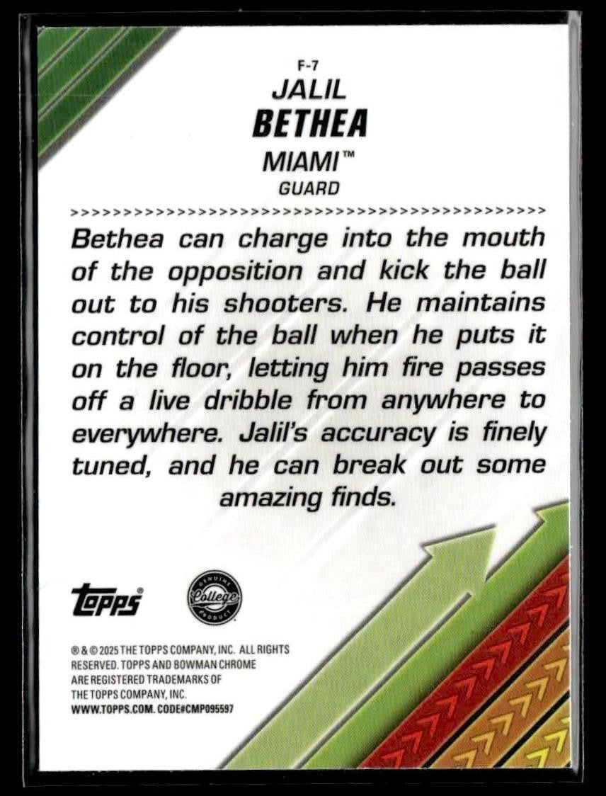 2024-25 Bowman Univ Chrome #F-7 Jalil Bethea Facilitators Blue Refractor #/150