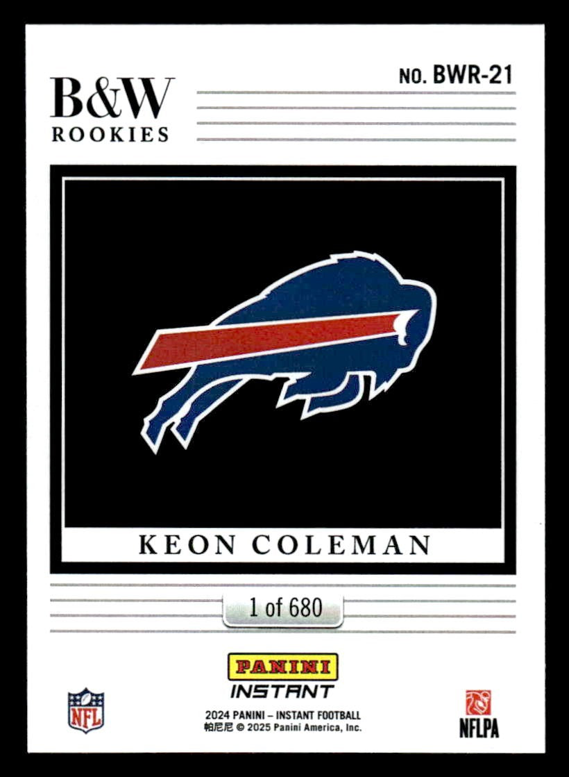 2024 Panini Instant NFL Black & White Rookies #BWR-21 Keon Coleman