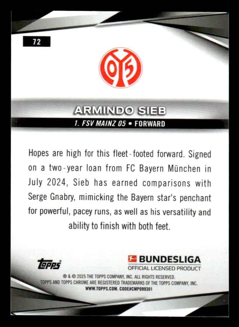 2025 Topps Sapphire Edition Bundesliga #72 Armino Sieb