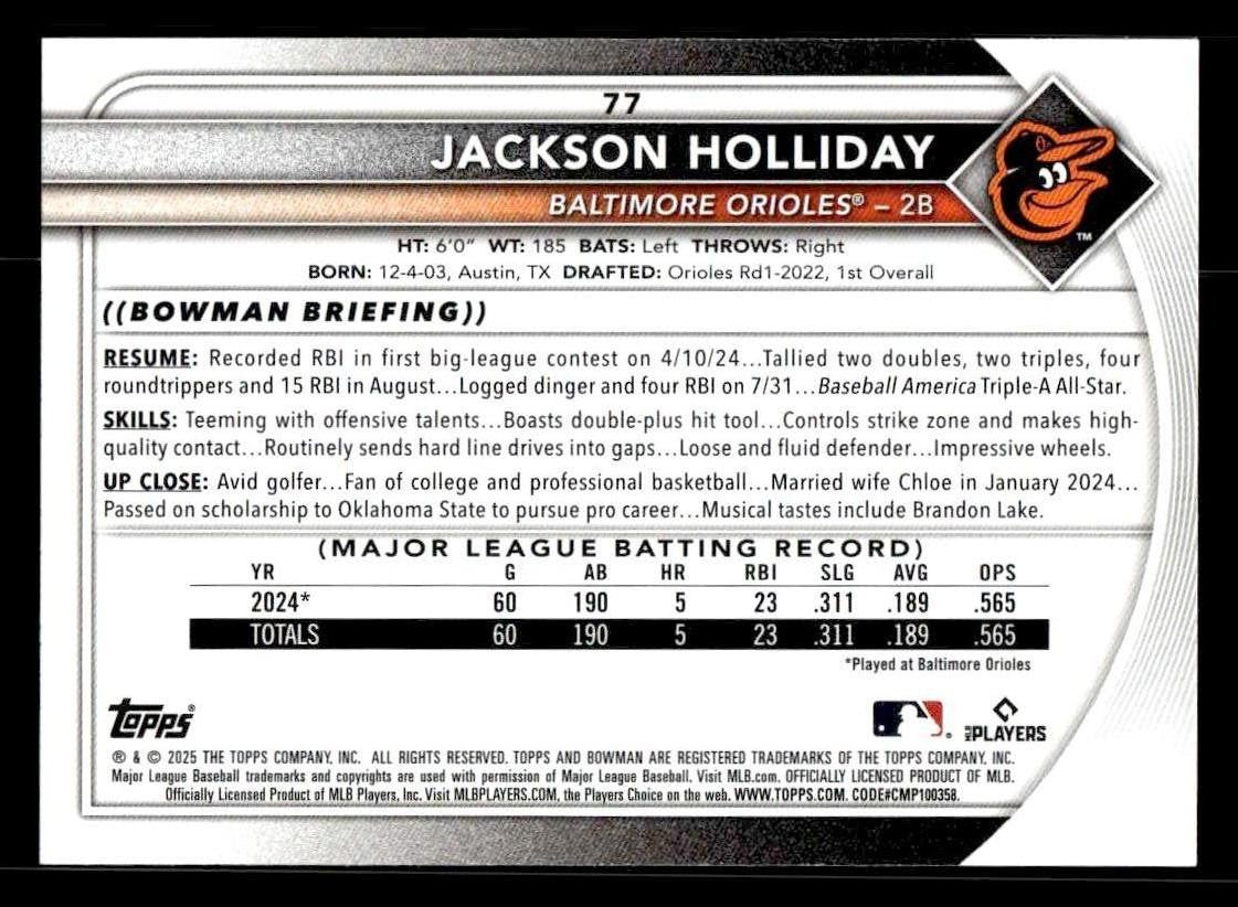 2025 Bowman #77 Jackson Holliday
