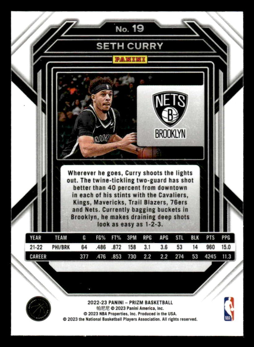 2022-23 Panini Prizm #19 Seth Curry