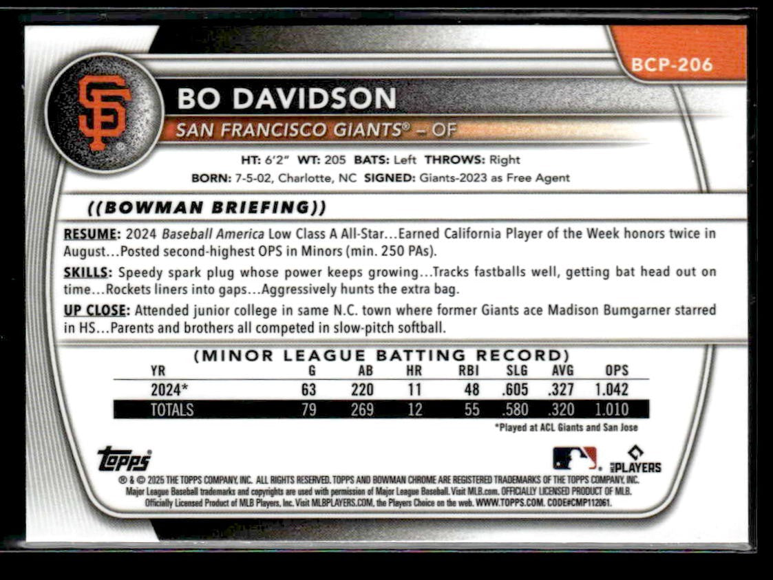 2025 Bowman Chrome #BCP-206 Bo Davidson