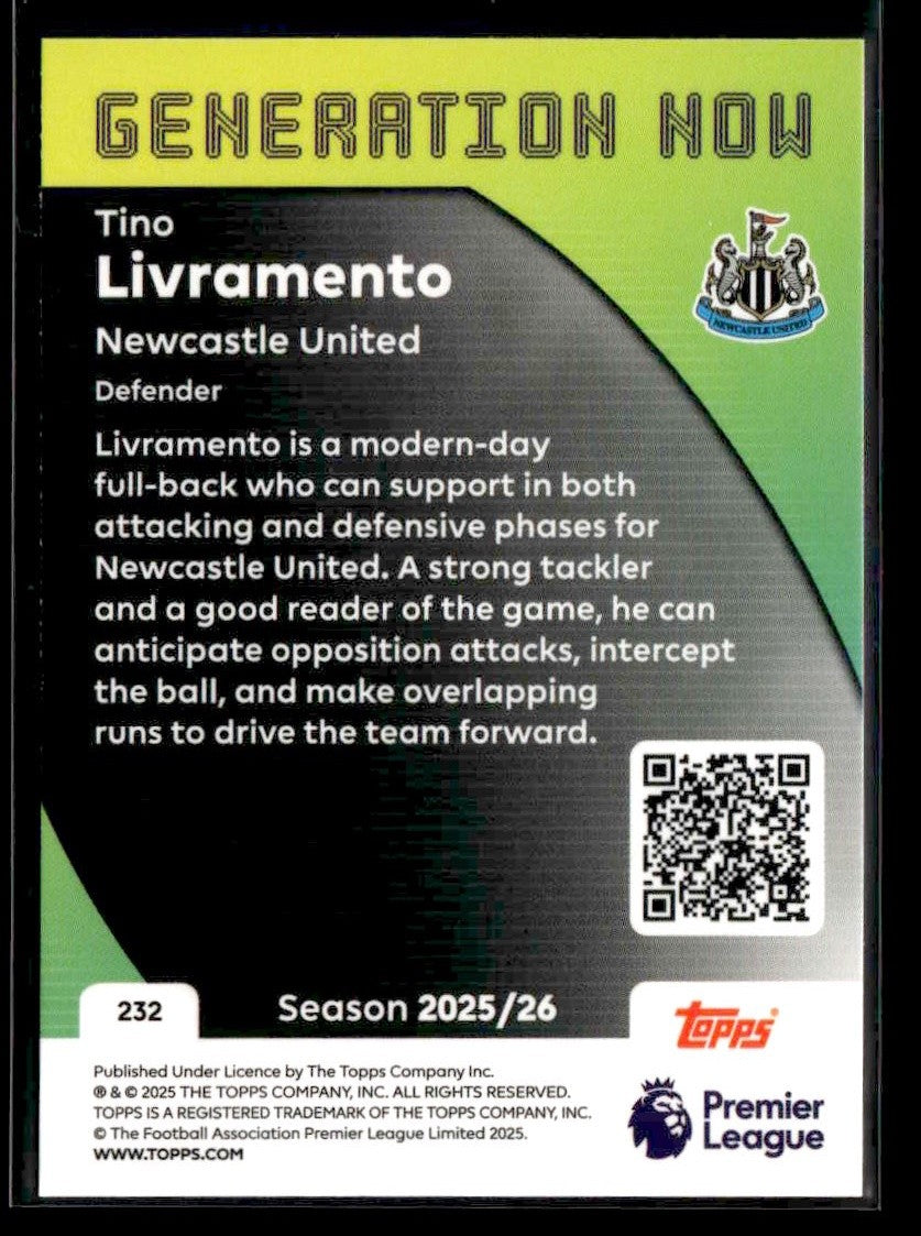 2025-26 Topps Premier League #232 Tino Livramento Rainbow Foil