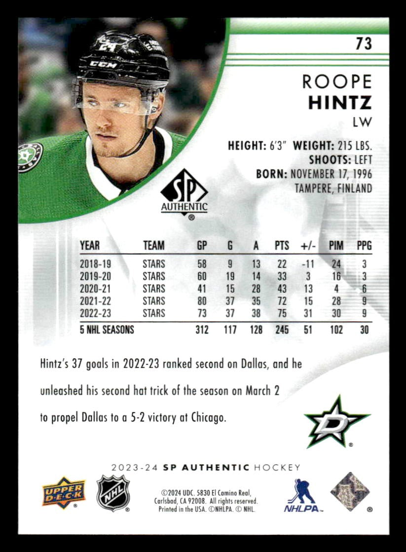 2023-24 SP Authentic #73 Roope Hintz