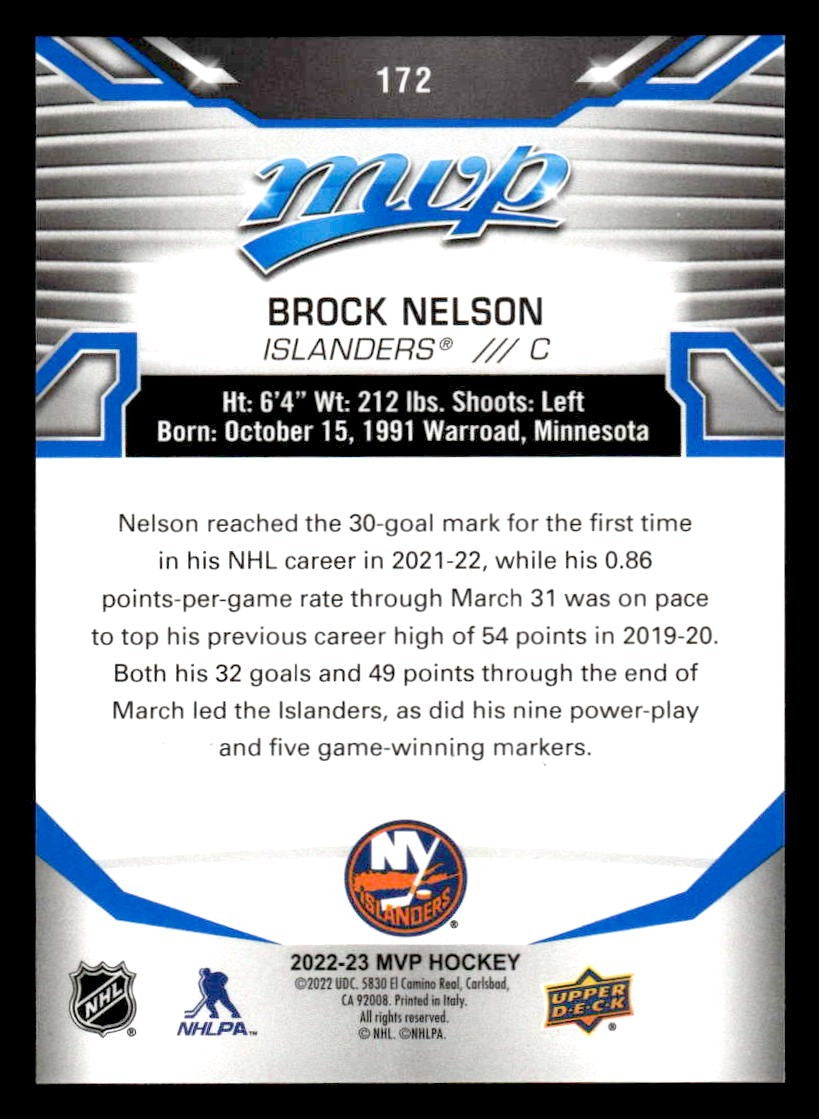 2022-23 Upper Deck MVP #172 Brock Nelson Blue Script