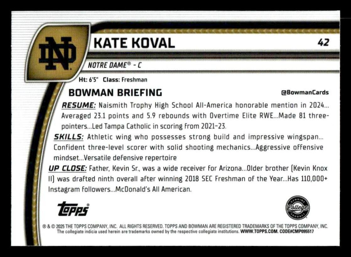 2024-25 Bowman University Chrome #42 Kate Koval