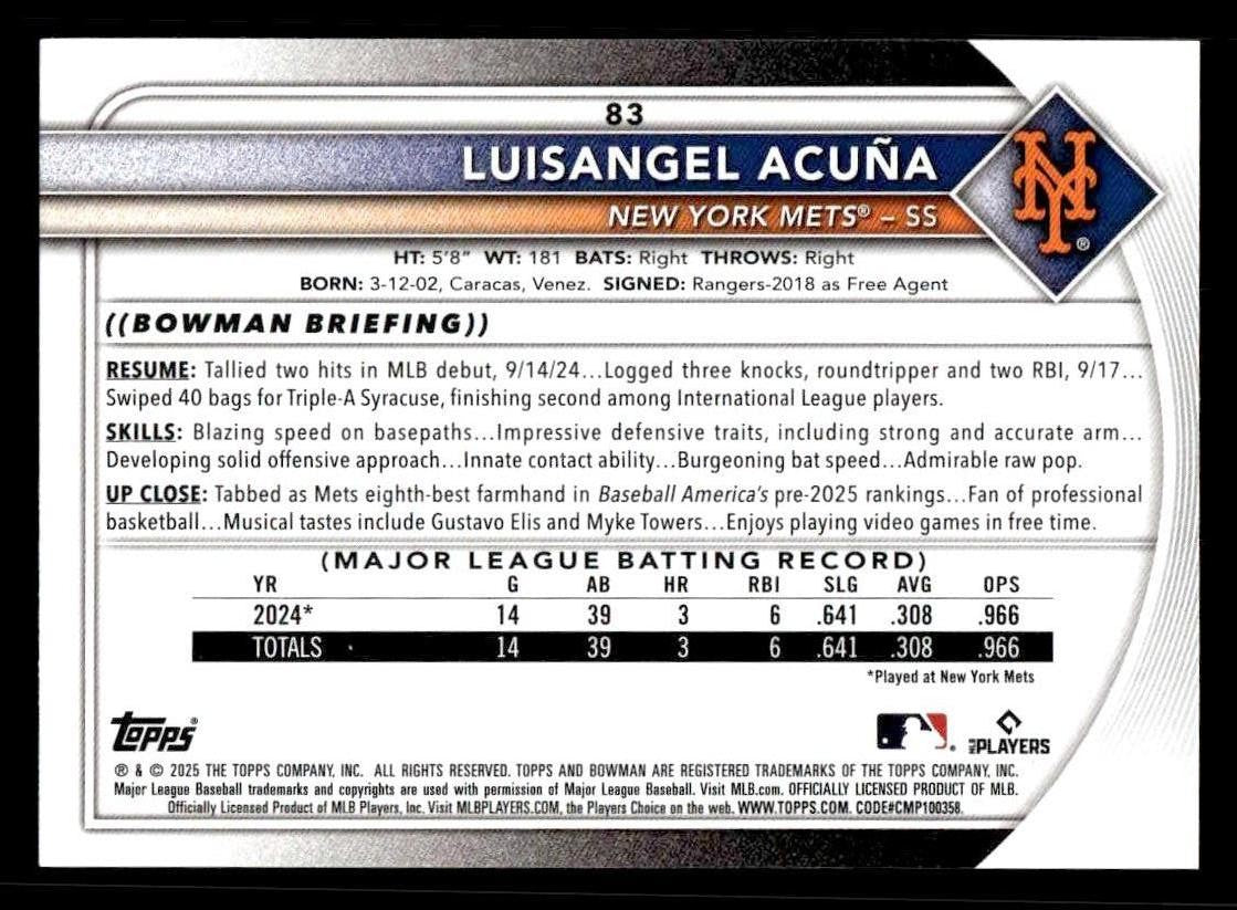 2025 Bowman #83 Luisangel Acuña