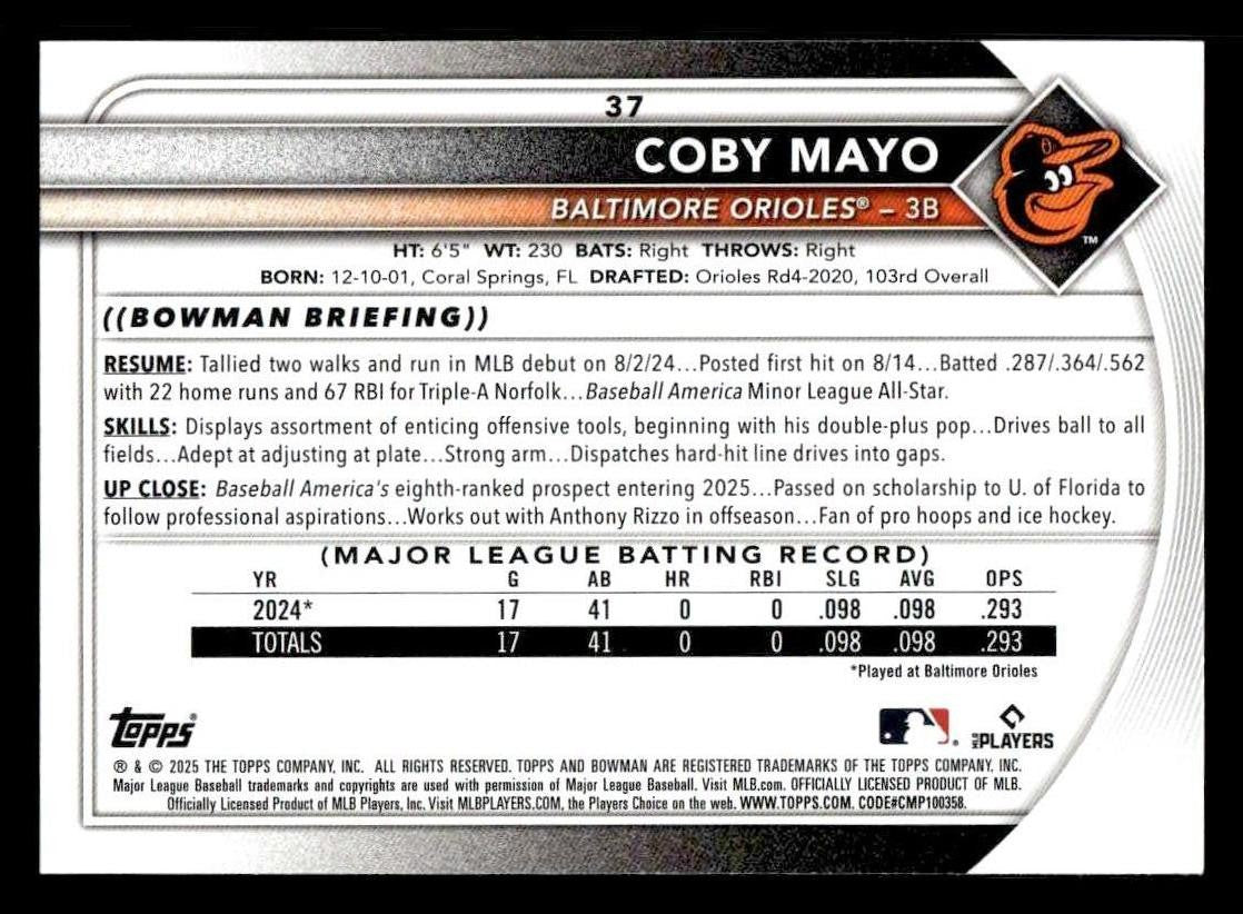 2025 Bowman #37 Coby Mayo