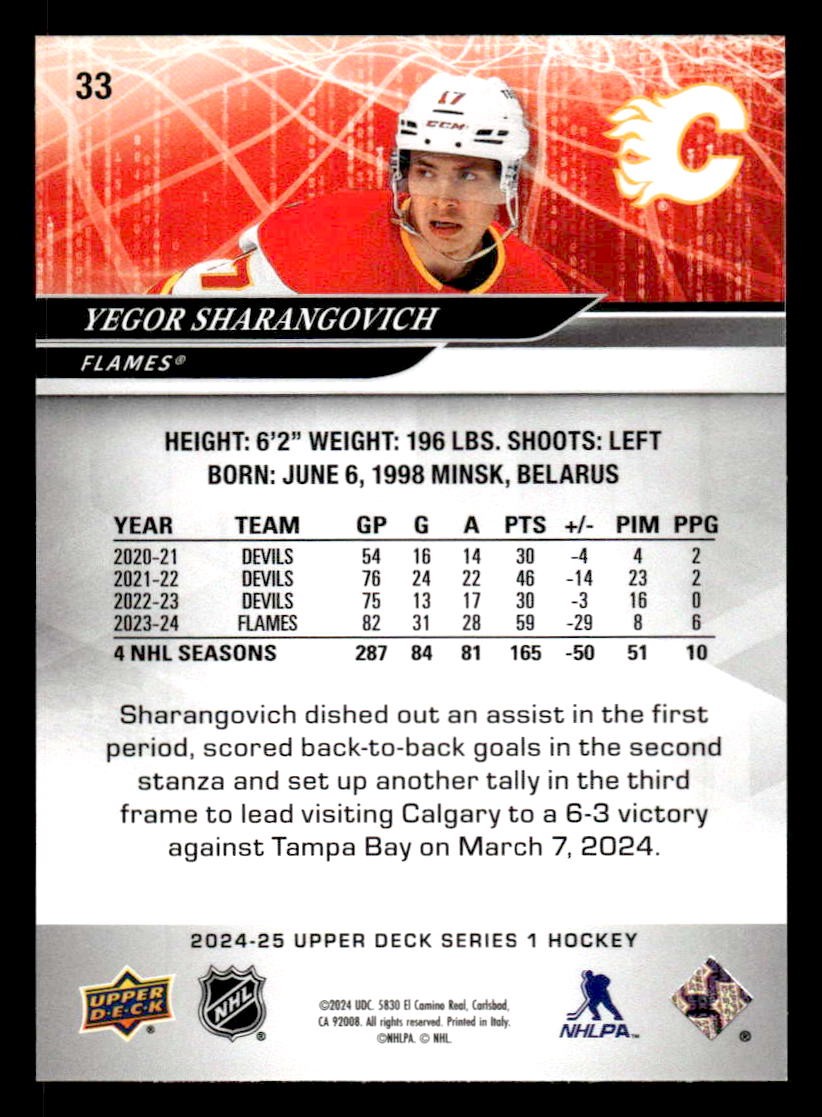 2024-25 Upper Deck #33 Yegor Sharangovich