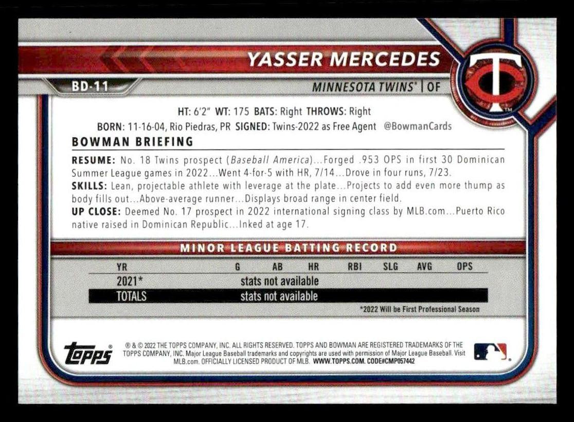 2022 Bowman Draft 1st Edition #BD-11 Yasser Mercedes