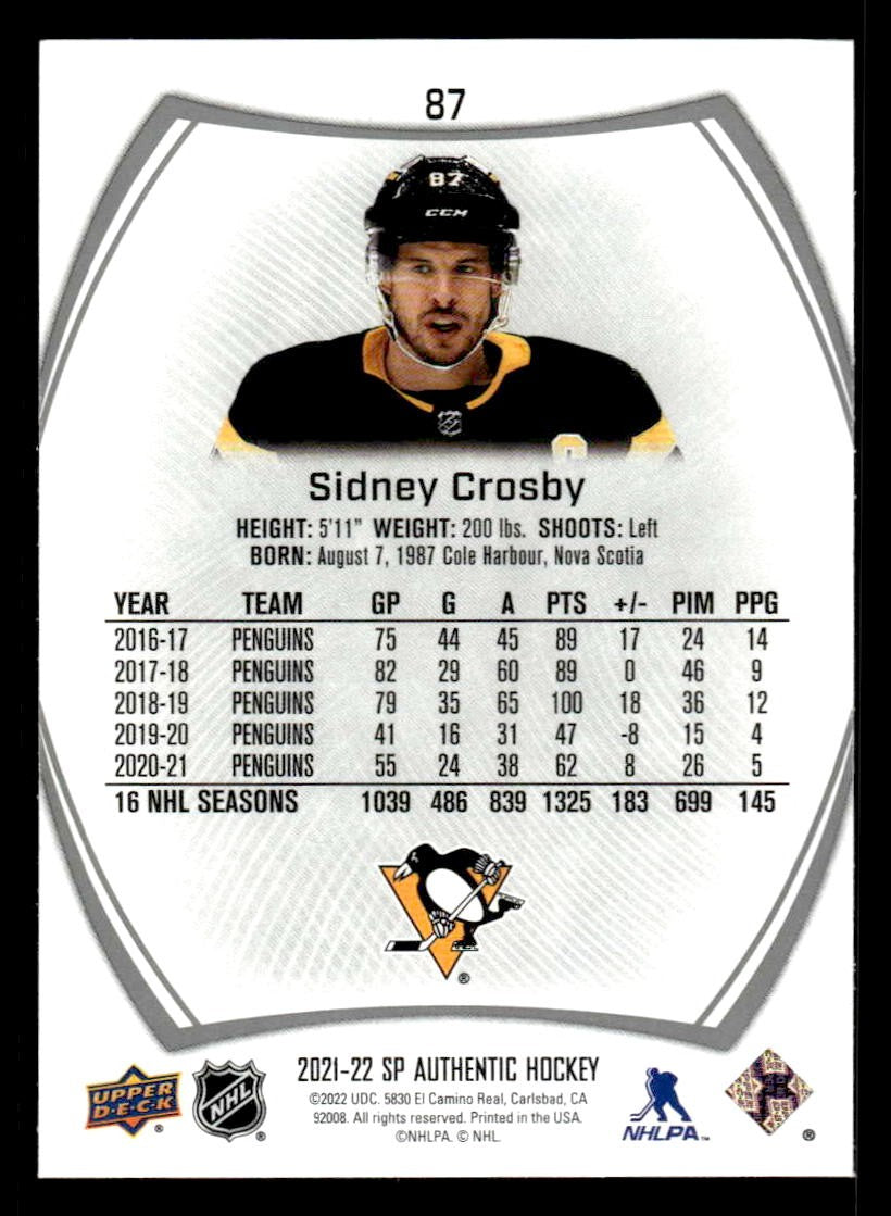 2021-22 SP Authentic #87 Sidney Crosby