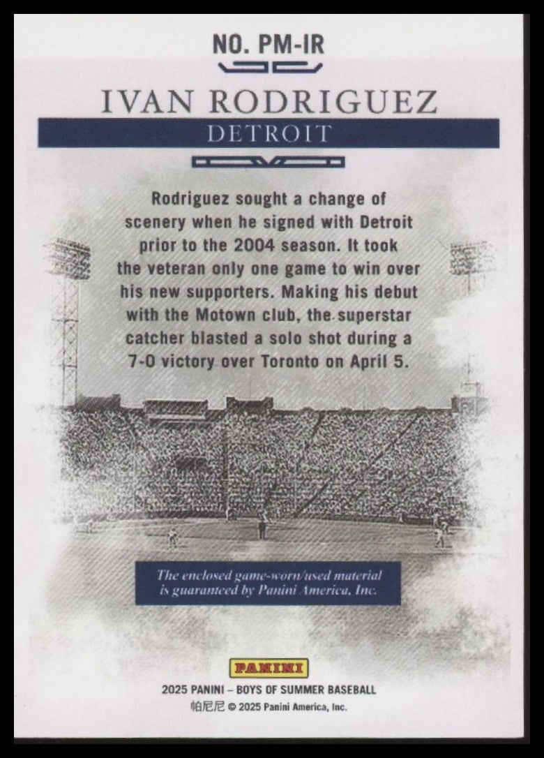 2025 Panini Boys of Summer #PM-IR Ivan Rodriguez Pastime Materials #91/99