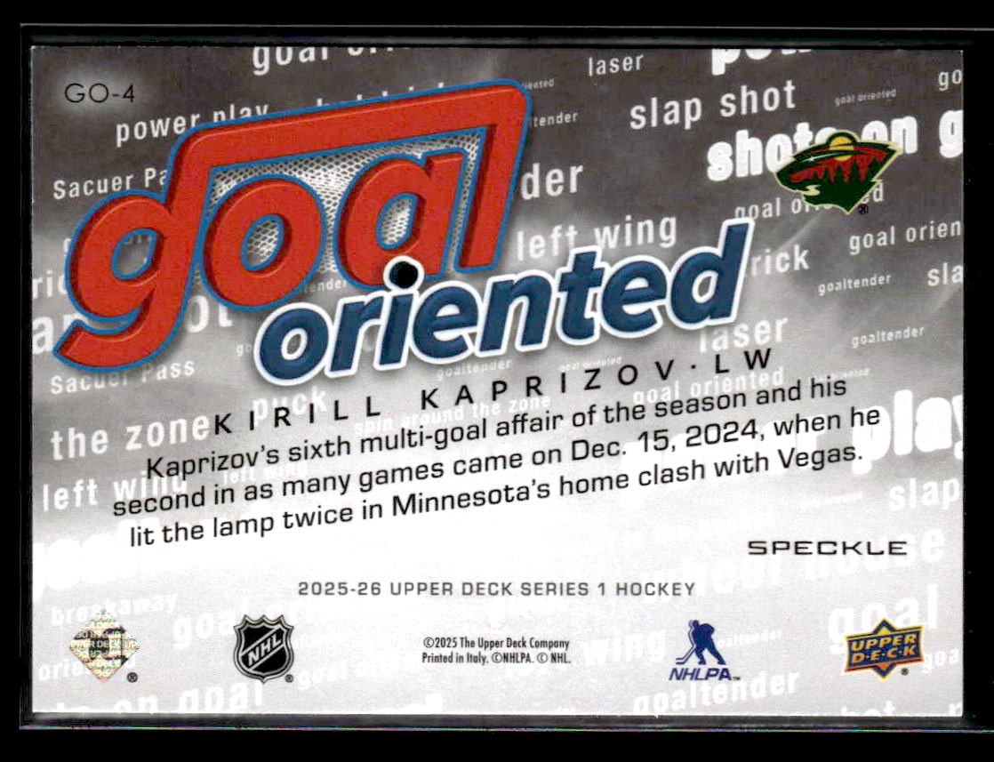 2025-26 Upper Deck #GO-4 Kirill Kaprizov Goal Oriented Speckle