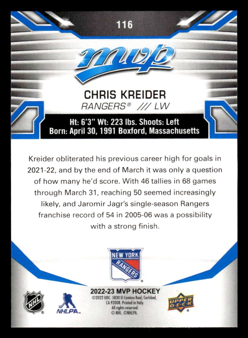 2022-23 Upper Deck MVP #116 Chris Kreider Blue Script