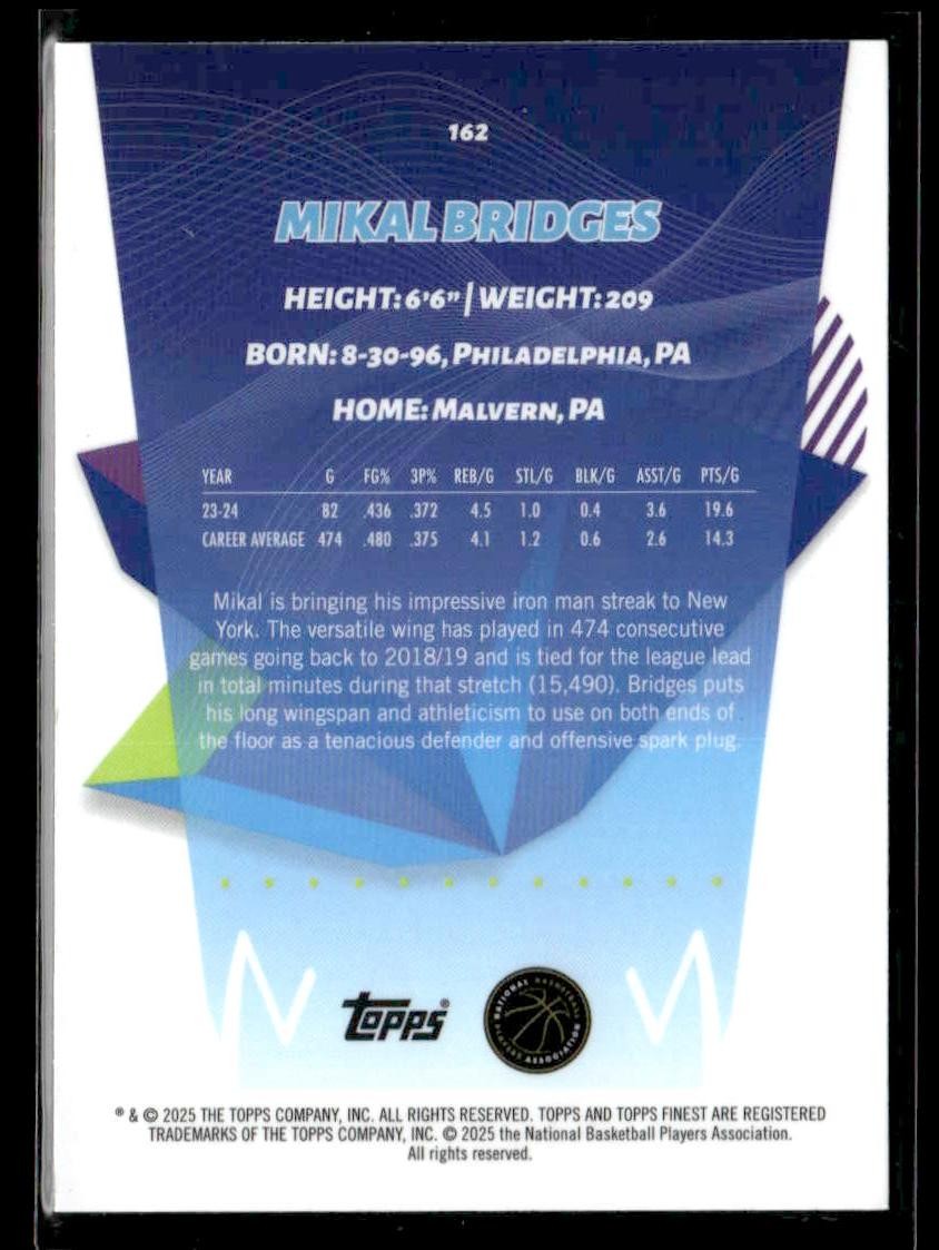 2024-25 Topps Finest #162 Mikal Bridges