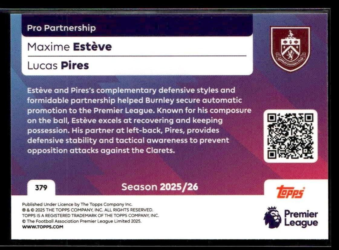 2025-26 Topps Premier League #379 Maxime Estève / Lucas Pires PS