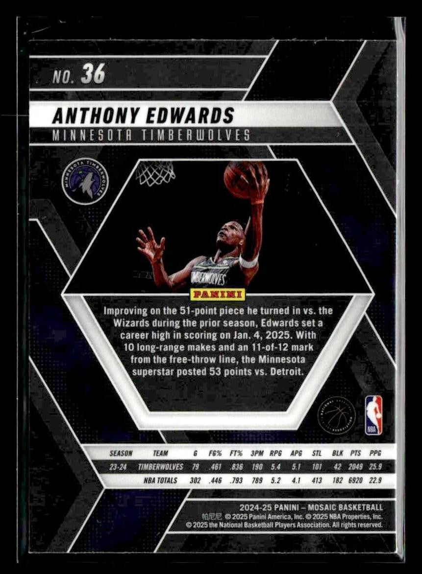 2024-25 Panini Mosaic #36 Anthony Edwards