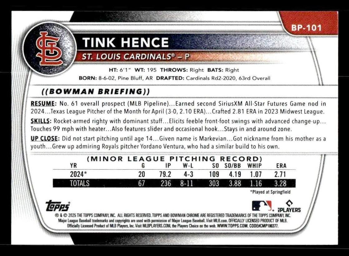 2025 Bowman #BP-101 Tink Hence Prospects