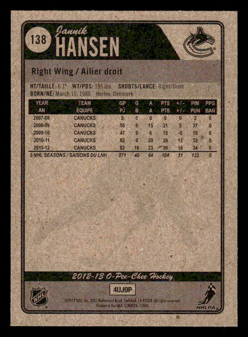 2012-13 O-Pee-Chee #138 Jannik Hansen