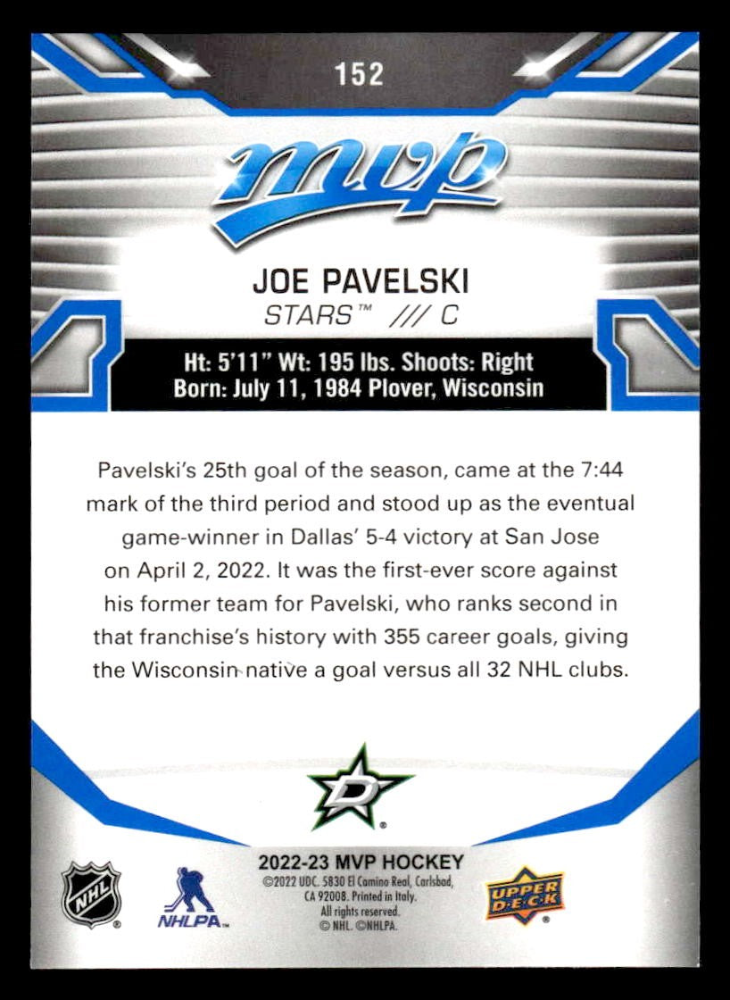2022-23 Upper Deck MVP #152 Joe Pavelski Blue Script