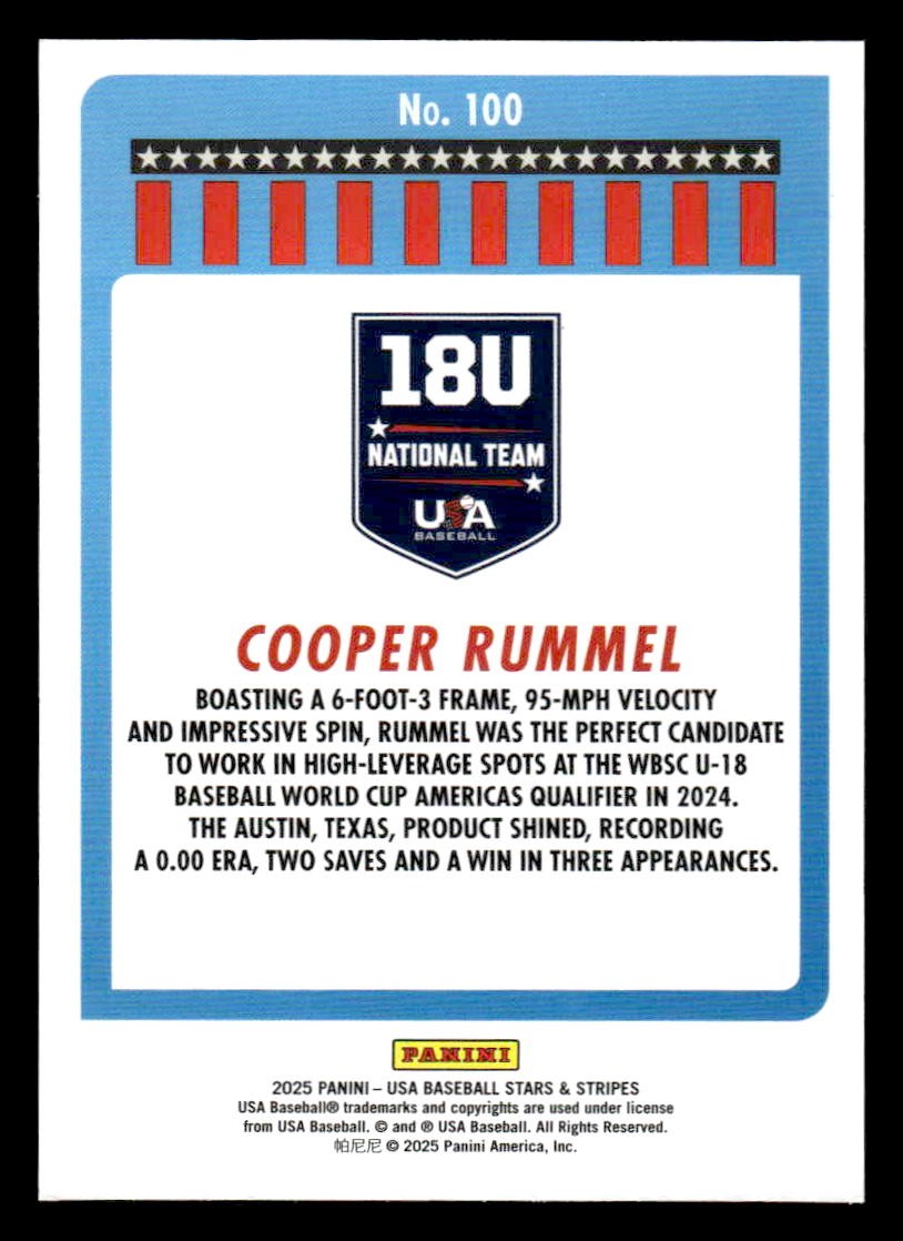 2025 Panini Stars and Stripes USA Baseball #100 Cooper Rummel