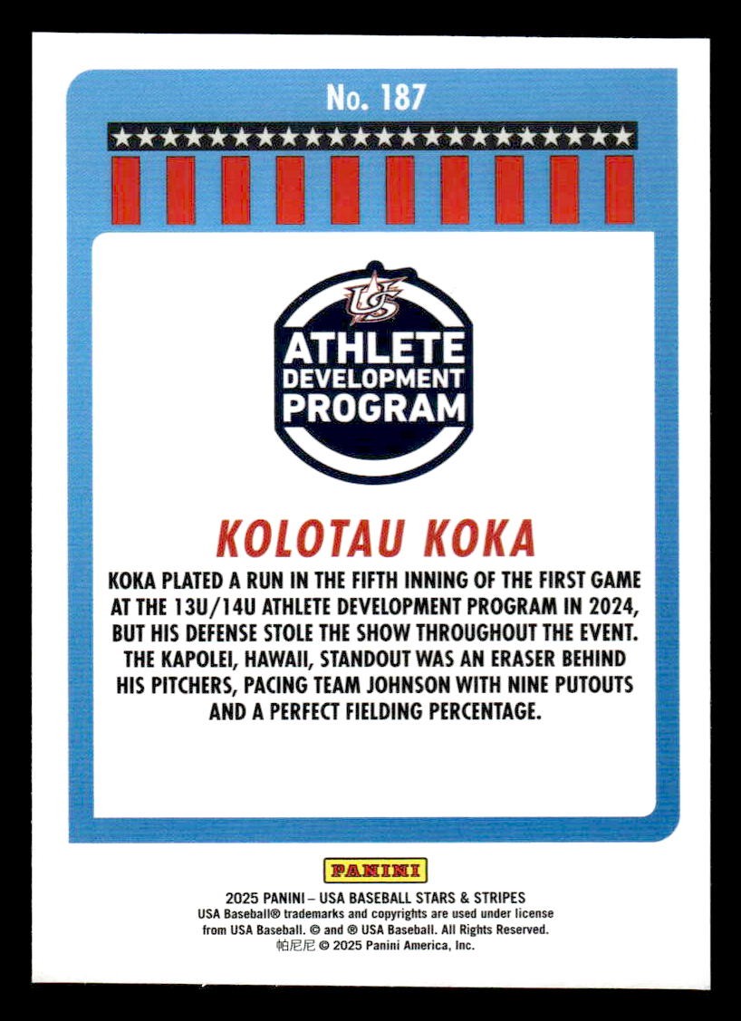 2025 Panini Stars and Stripes USA Baseball #187 Kolotau Koka