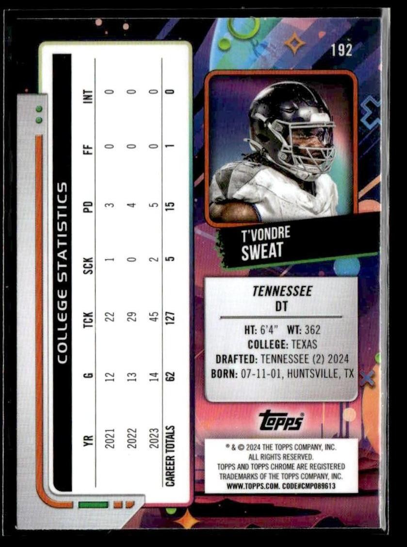 2024 Topps Chrome Cosmic #192 T'Vondre Sweat