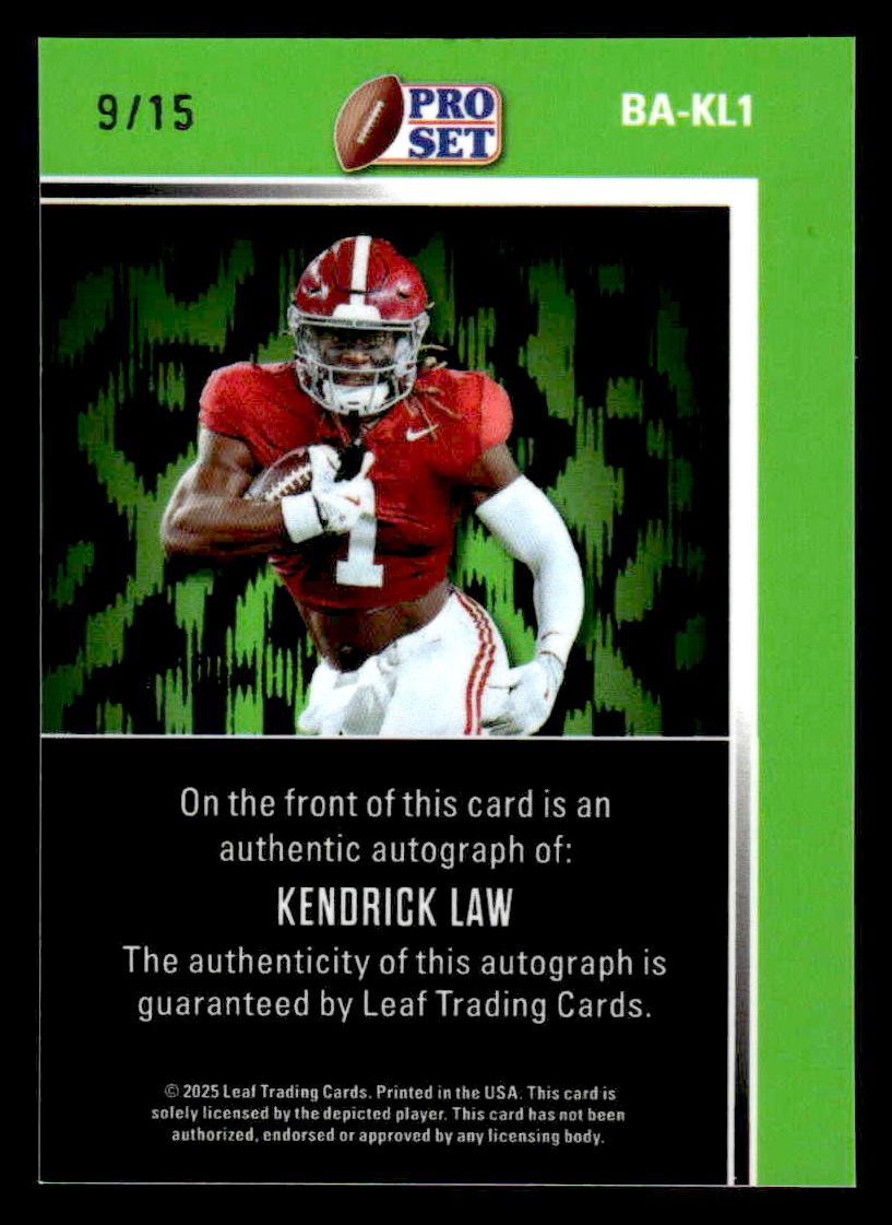 2025 Pro Set Metal #BA-KL1 Kendrick Law Base Autographs Prismatic Purple