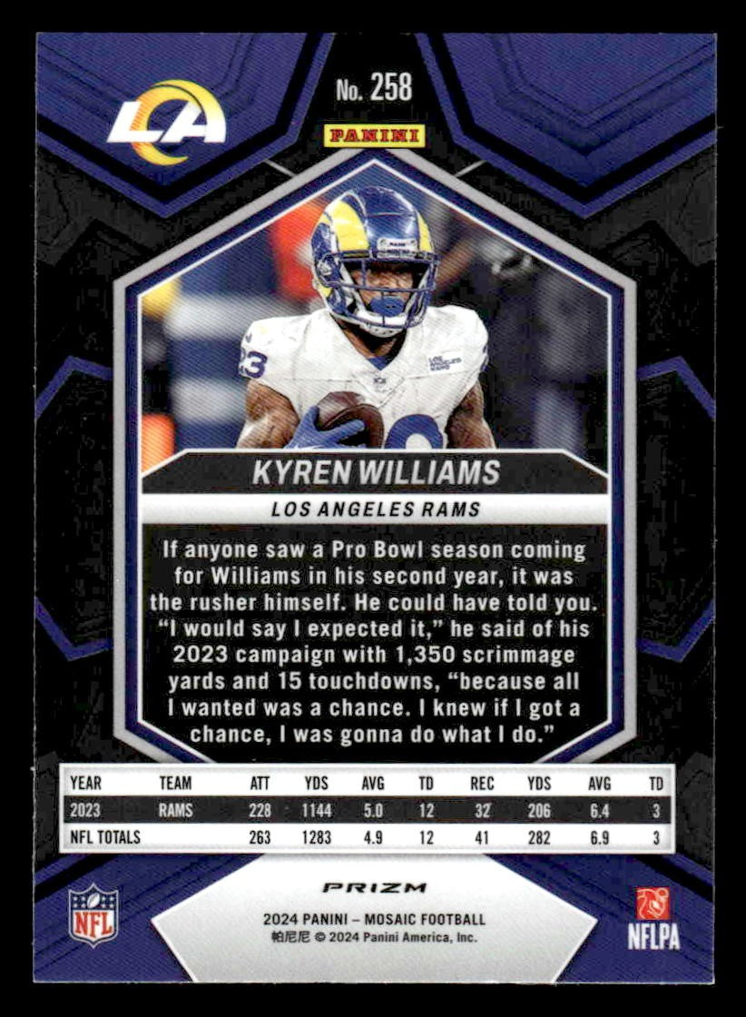 2024 Panini Mosaic #258 Kyren Williams White Sparkle