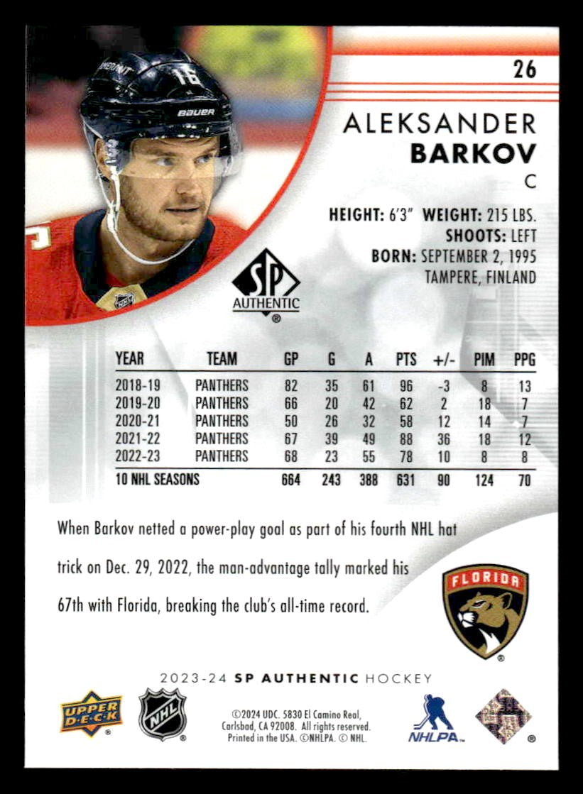2023-24 SP Authentic #26 Aleksander Barkov