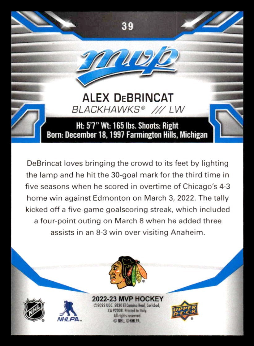 2022-23 Upper Deck MVP #39 Alex DeBrincat Blue Script