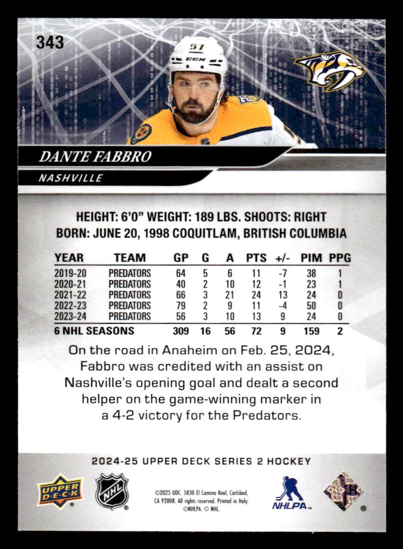 2024-25 Upper Deck #343 Dante Fabbro