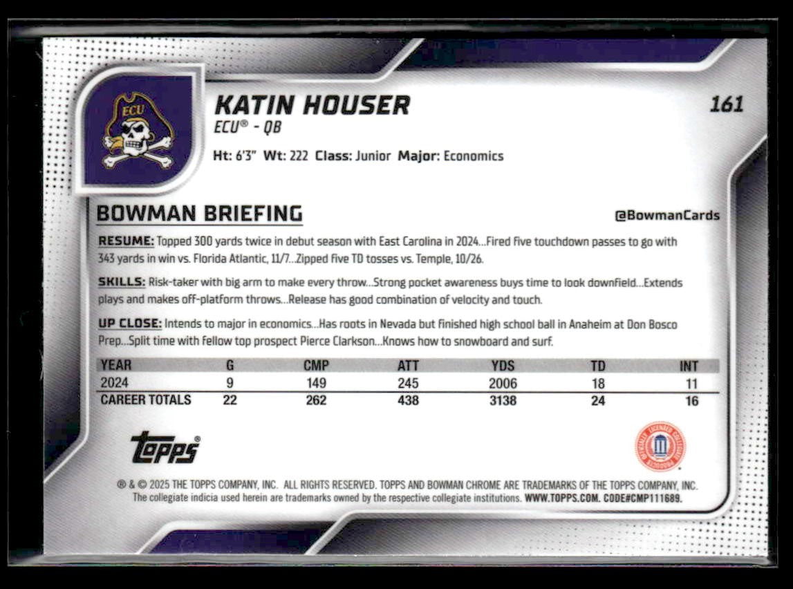 2025 Bowman University Chrome #161 Katin Houser