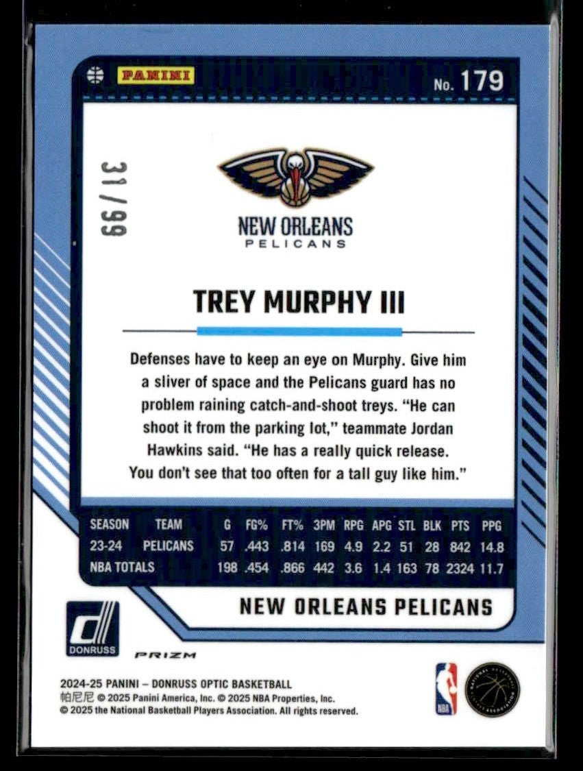 2024-25 Donruss Optic #179 Trey Murphy III Red and Gold International #/99