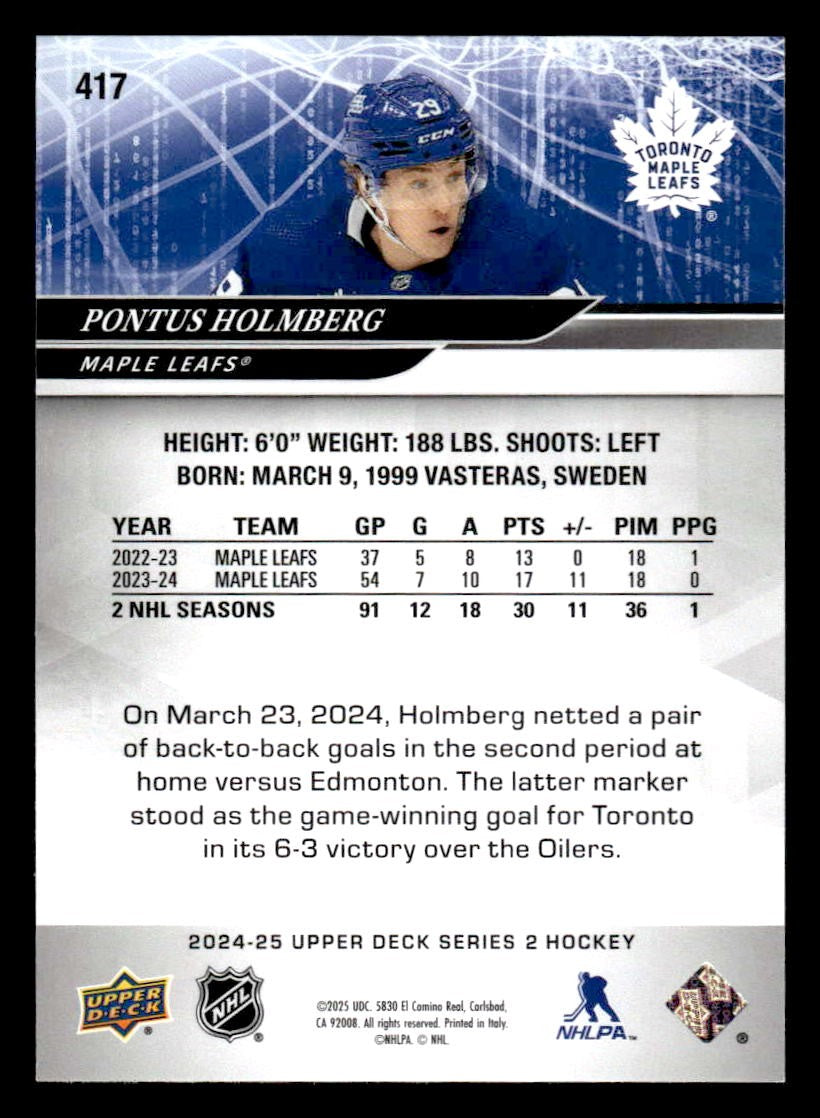2024-25 Upper Deck #417 Pontus Holmberg