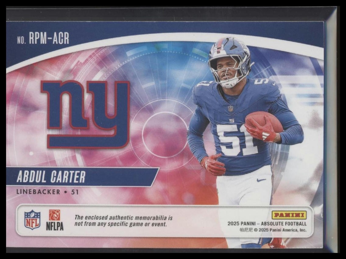 2025 Panini Absolute #RPM-ACR Abdul Carter Rookie Premier Materials #/399
