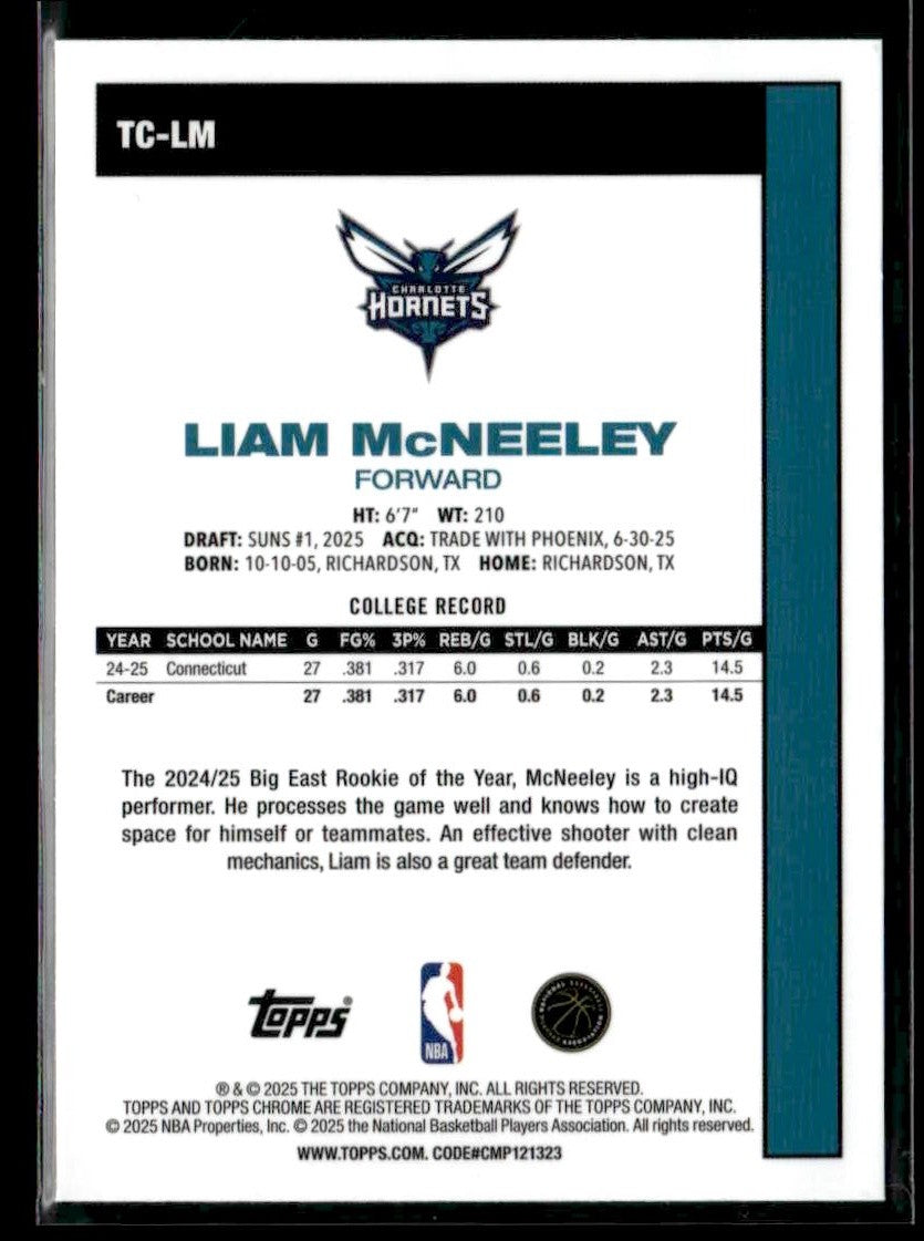 2025-26 Topps #TC-LM Liam McNeeley 1980-81 Topps Chrome Basketball