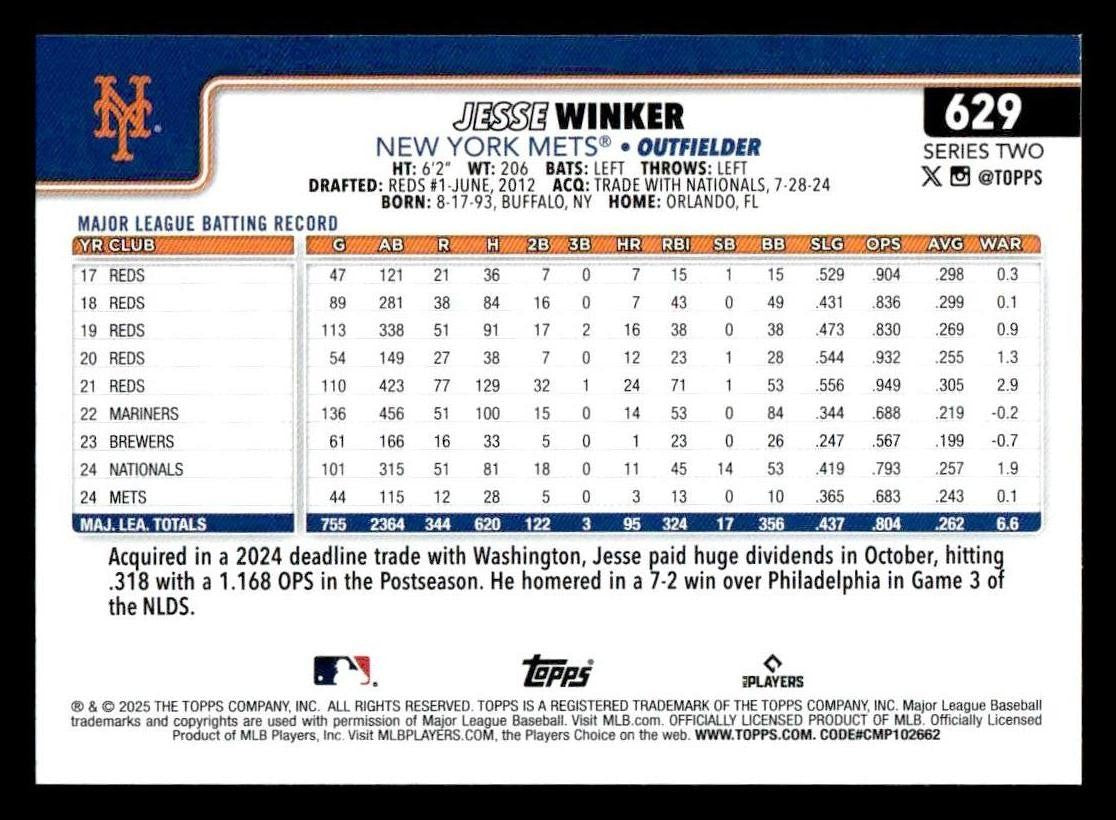 2025 Topps #629 Jesse Winker