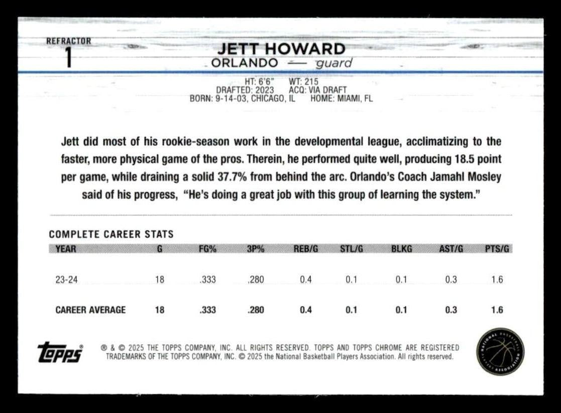 2024-25 Topps Chrome #1 Jett Howard Refractor