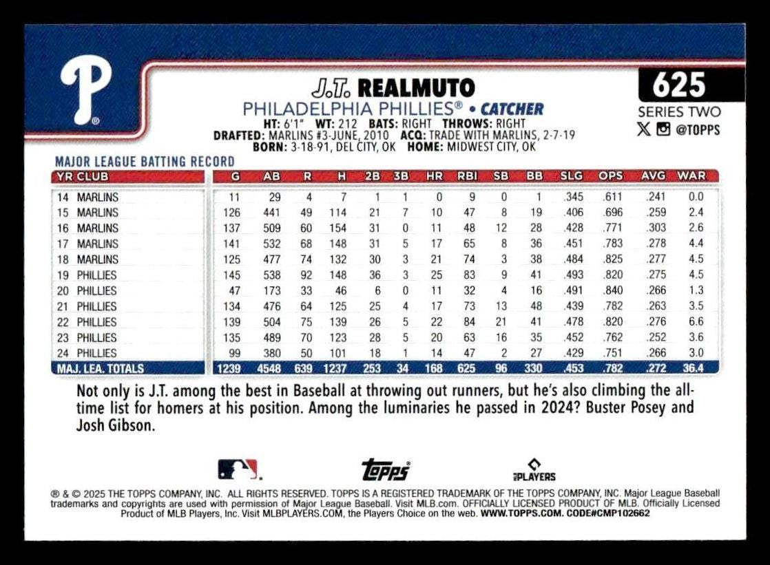 2025 Topps #625 J.T. Realmuto