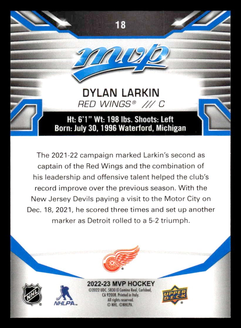 2022-23 Upper Deck MVP #18 Dylan Larkin Blue Script
