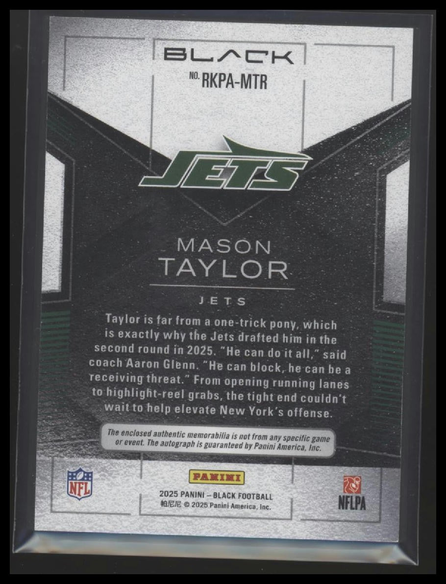 2025 Panini Black #RKPA-MTR Mason Taylor Rookie Patch Auto #/249