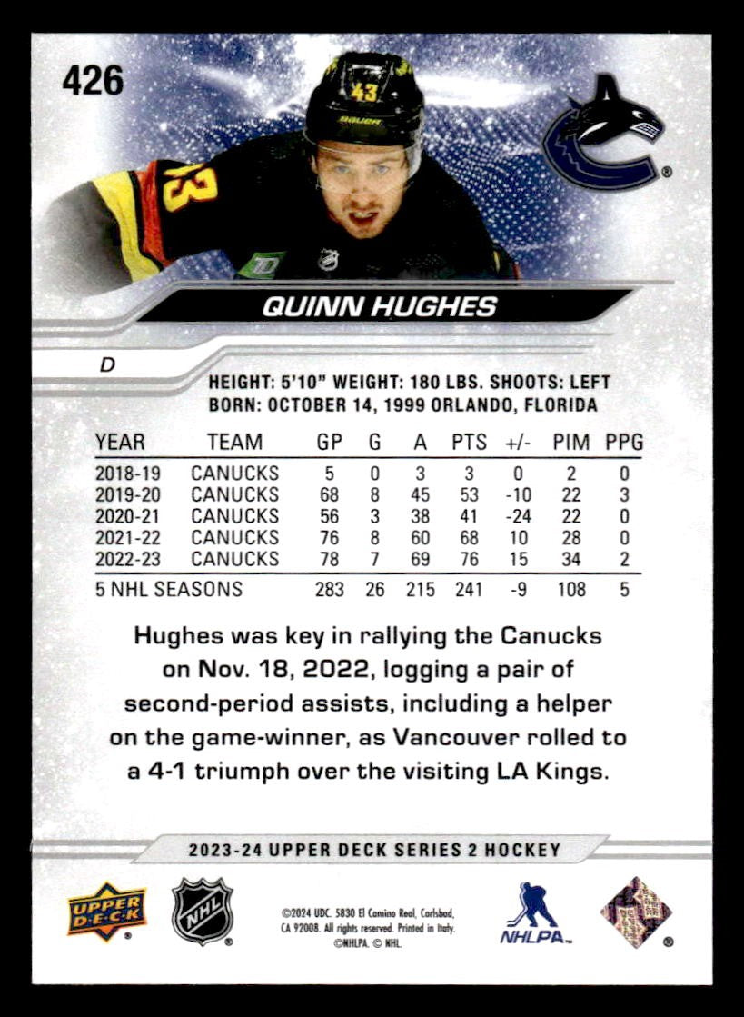 2023-24 Upper Deck #426 Quinn Hughes