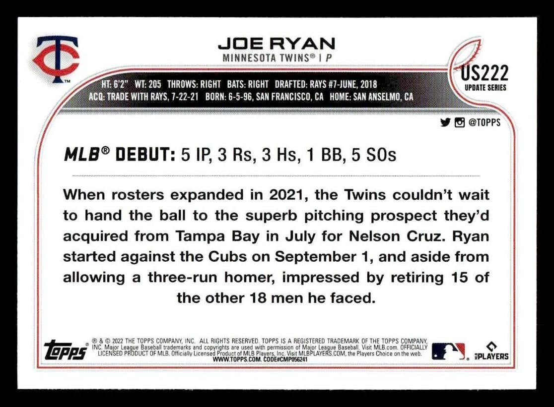 2022 Topps Update #US222 Joe Ryan